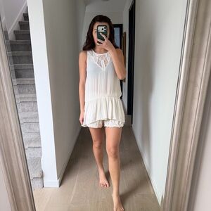 NWOT Zara Boho White Top XS Ruffle Lace Button